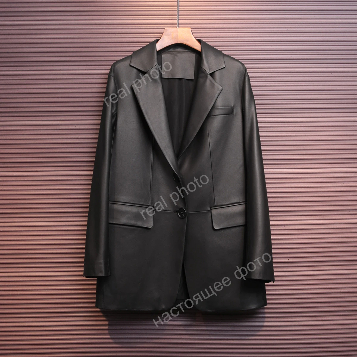 Blouson en cuir véritable pour femme, vêtement de longueur moyenne, en peau d'agneau, chic, noir, à la mode, nouvelle collection 2024