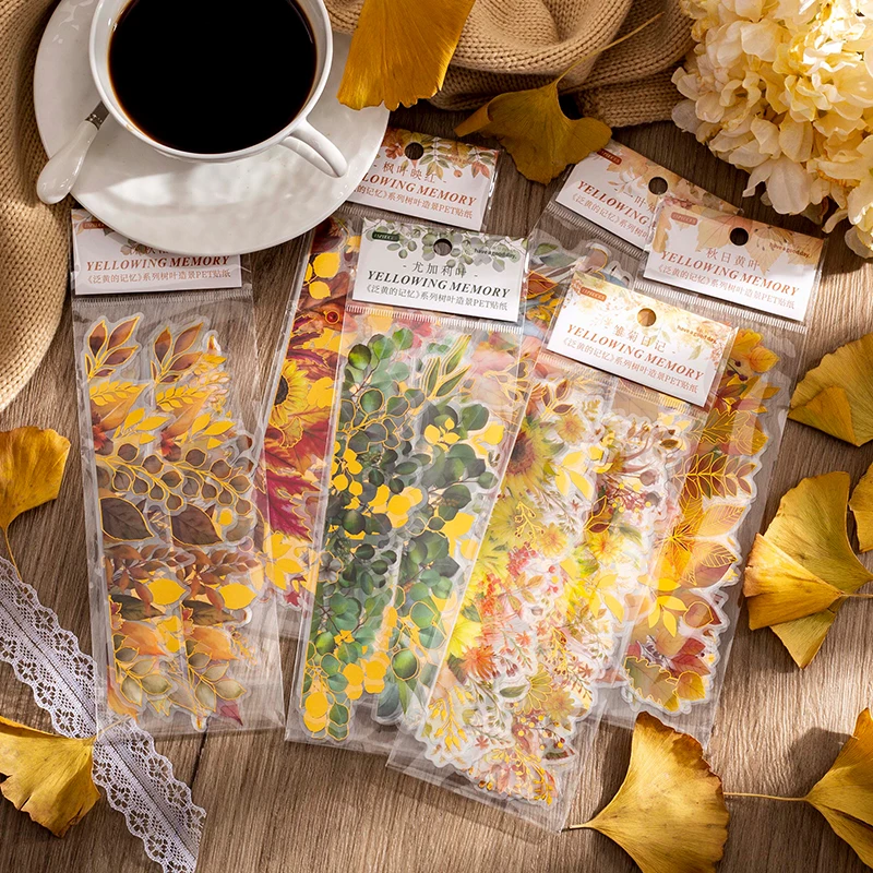 Mr. Paper 6 Style 15pcs/bag Autumn Leaves PET Sticker Creative Flowers  Plants Hand Account Decorative Stationery Sticker