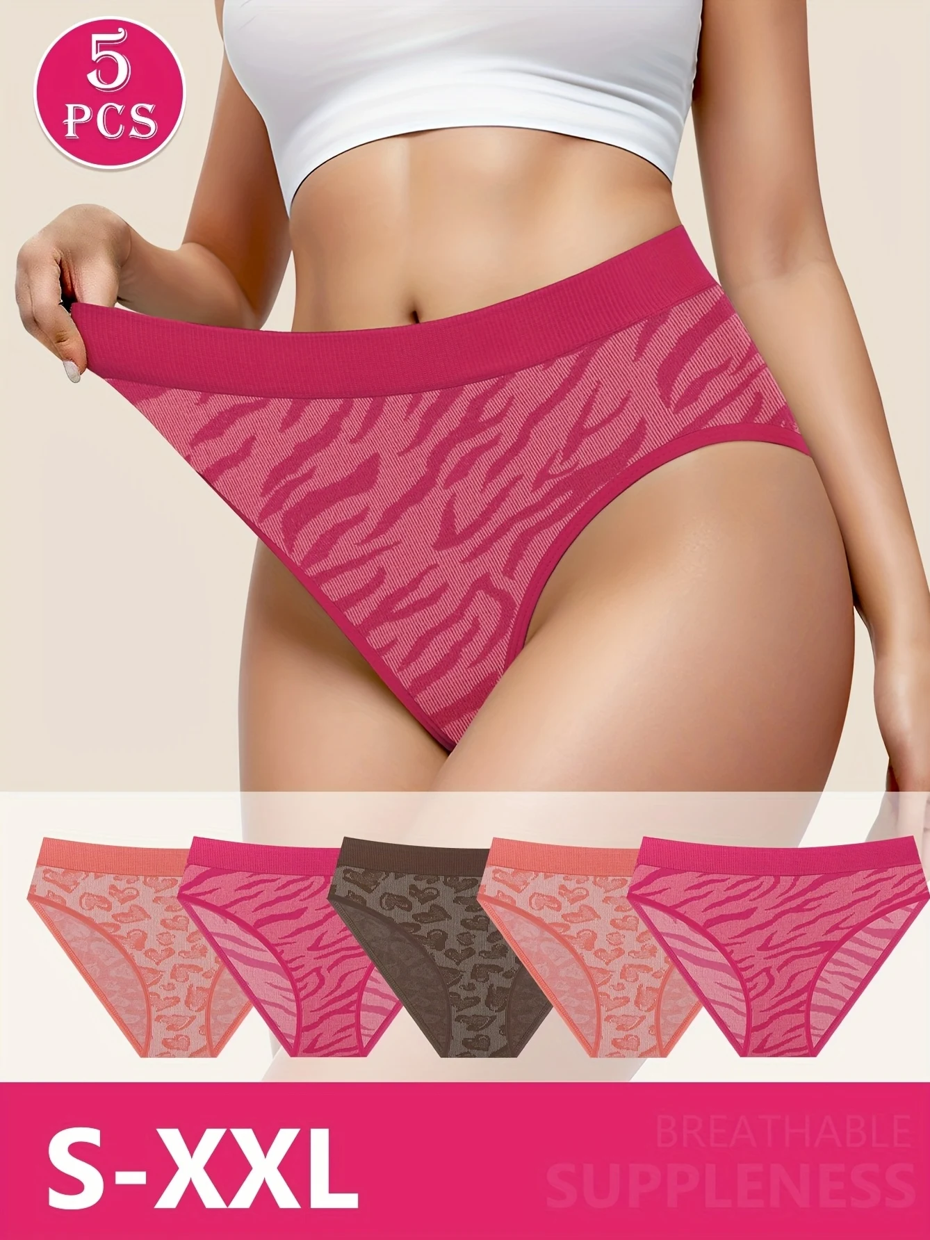 5 pièces culottes taille basse sans couture pour femmes avec imprimé léopard sous-vêtements respirants confortables à haute élasticité en rose bleu