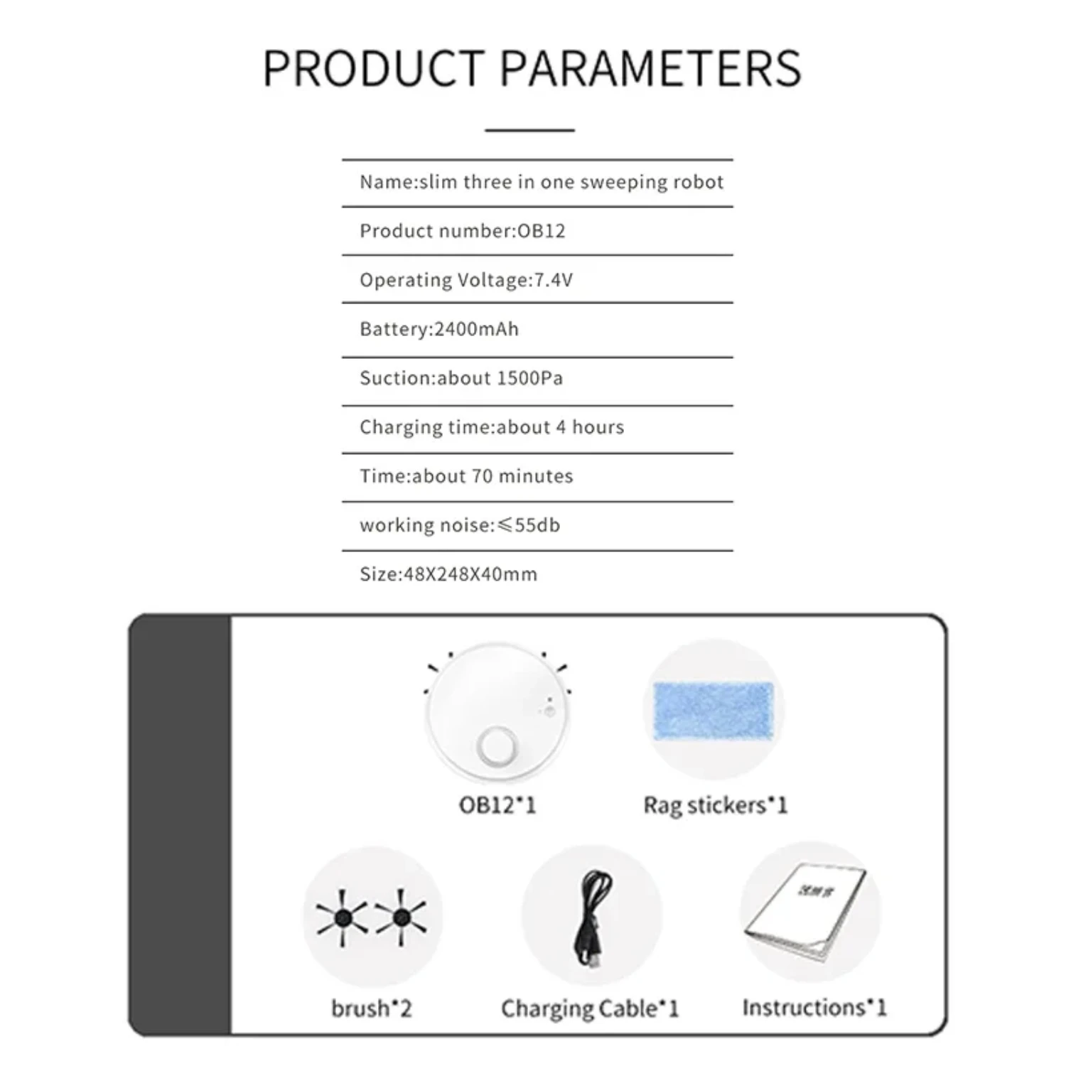 Advanced, Powerful, Smart, Thin Robot Vacuum Cleaner OB12 - Efficient Sweeping Technology, 1500pa Suction for Ultimate Spotless