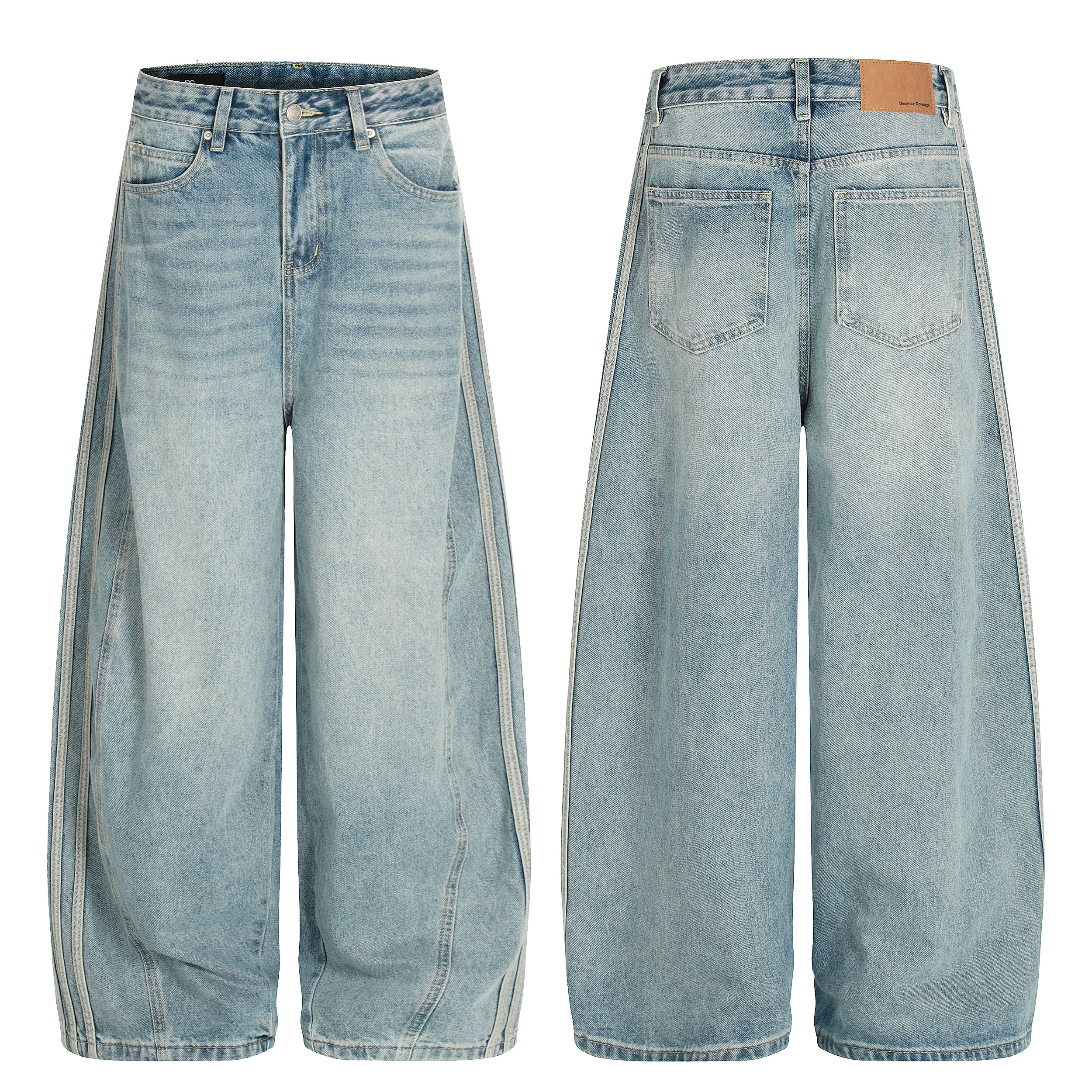 

G6893 American Retro Loose Casual Wide Leg Jeans Men Women Comfortable Bend Knife Pants Denim Trousers