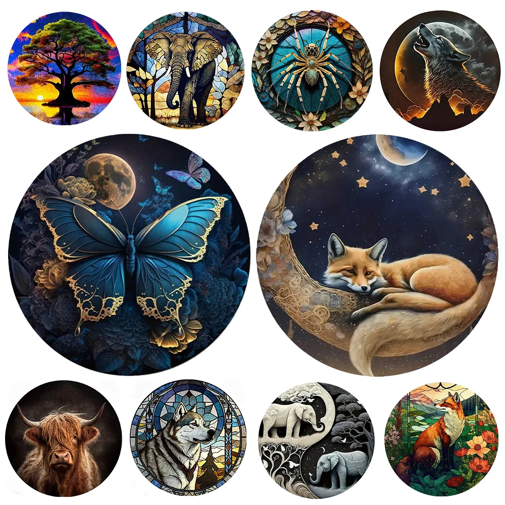 

Realistic Colored Animals Wooden Puzzle Insect Children Puzzle Fox Adult Casual Round Wood Cartoon Deer Puzzle Holiday Gift Toy