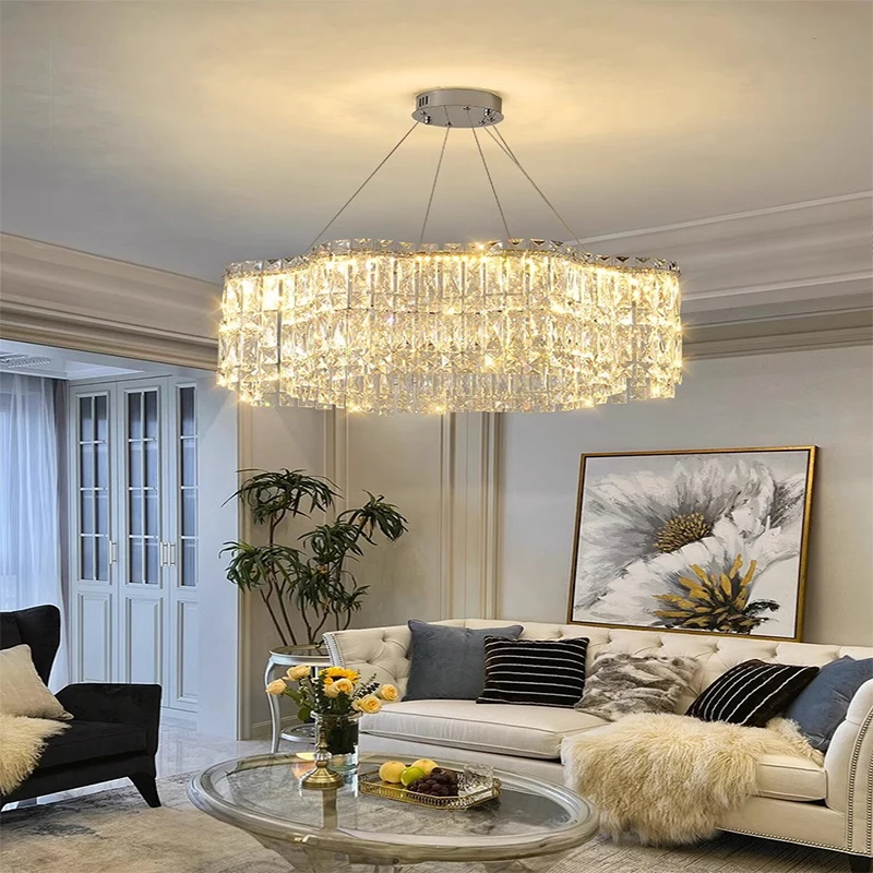 

Modern silvery ellipses crystal Chandelier,Ceiling Luxury home decoration,for DiningRoom,Living Room,Adiustable chain height