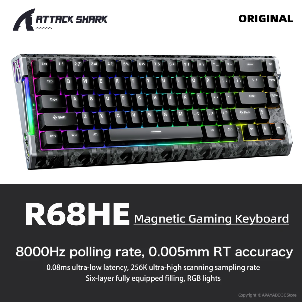Attack Shark R68HE Magnetic Keyboard 8K Hz Forged Carbon Fiber Shell 0.005mm RT Full Hot-Swap Mechanical Keyboard