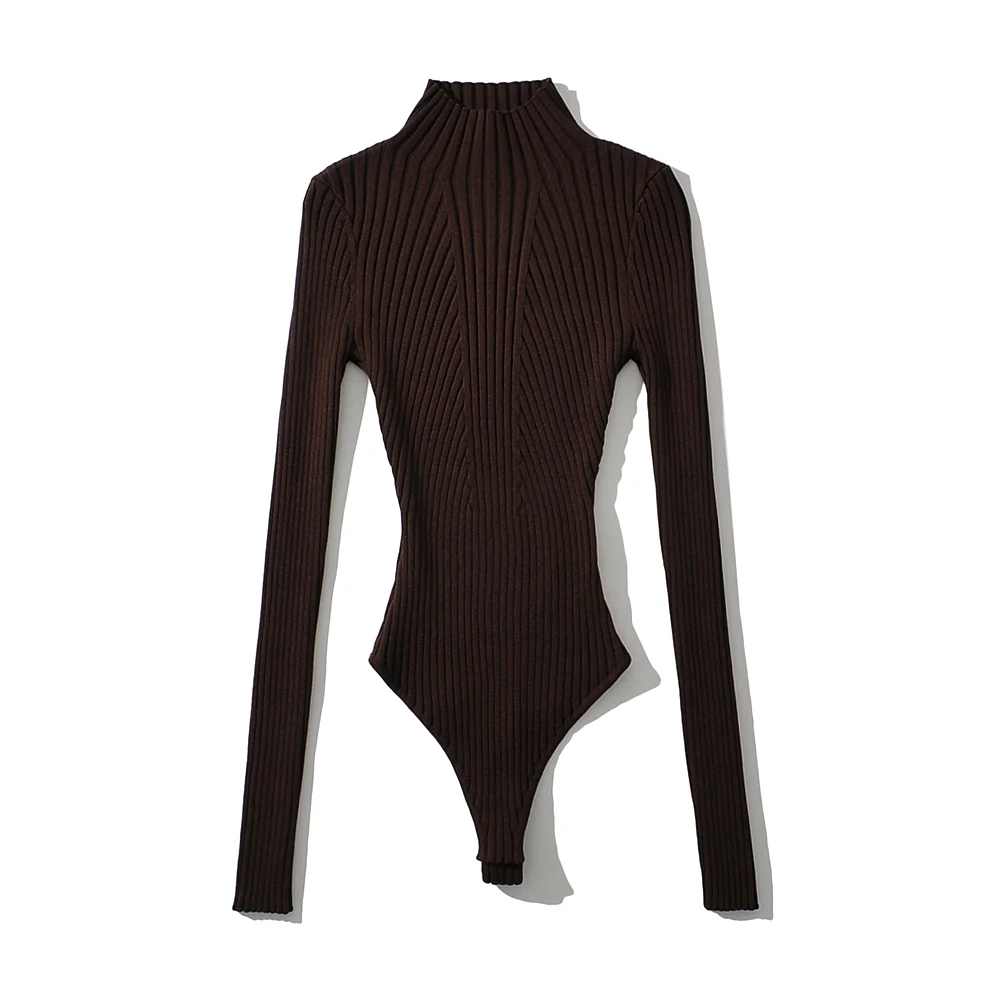 Long sleeve bodysuit fashion sexy​ ​lingerie women body knit black bodysuit bodycon body suit ribbed one-pieces sexy tops orange