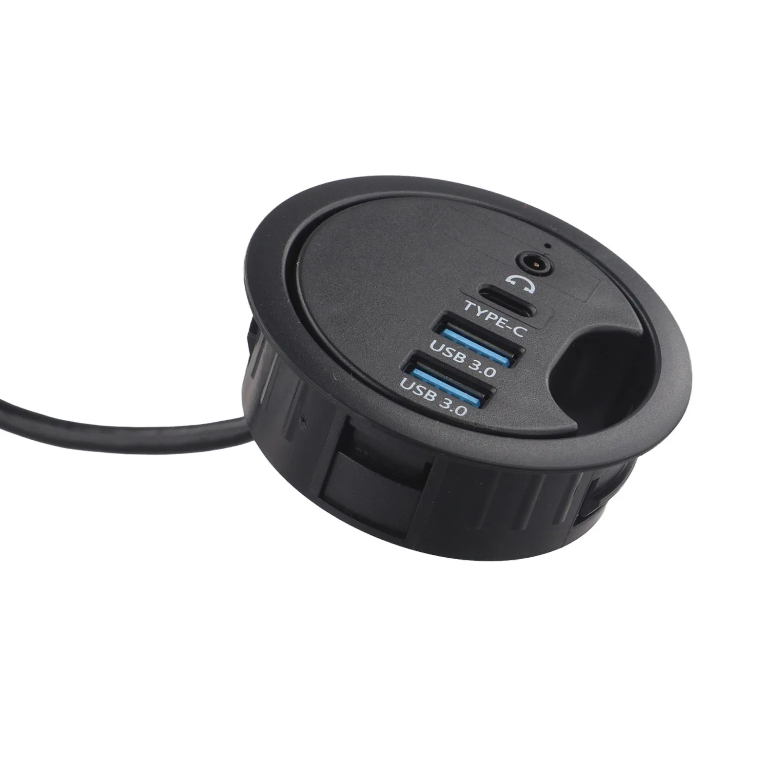 Desk Grommet Splitter with USB 3 0 Dual Audio Interface for Connecting Headphones and Microphones Effortlessly