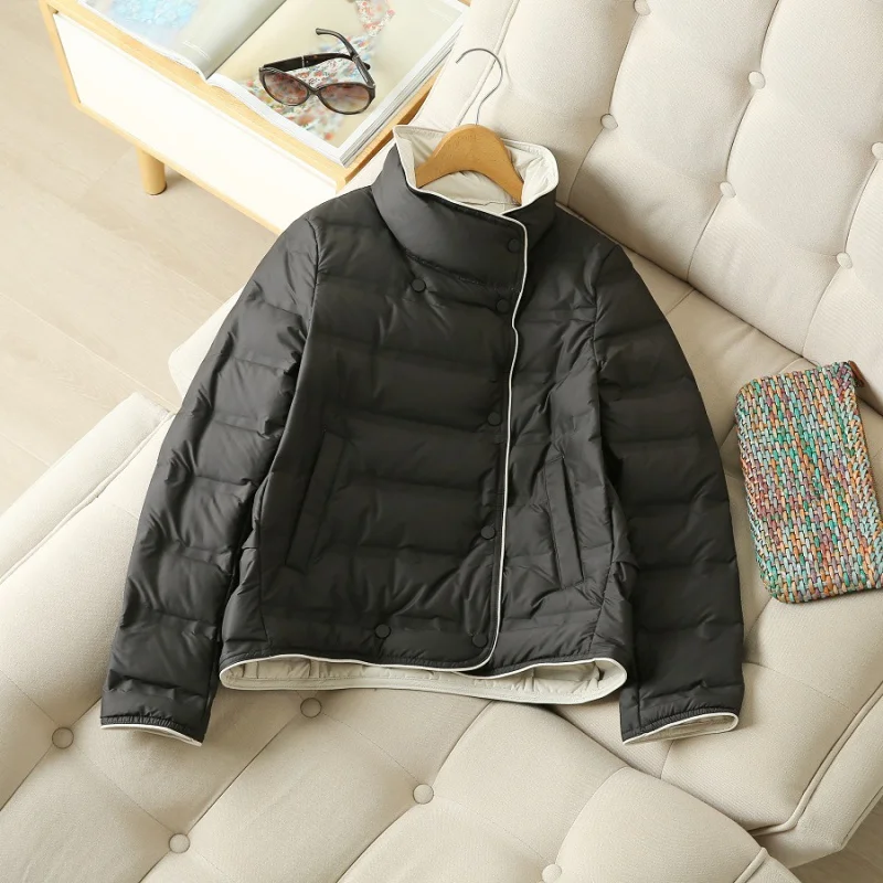 Ladies Vertical Collar Down Jacket Fashionable Lapel Comfortable Light White Eiderdown Outdoor  Down Jacket Multi-color Optional