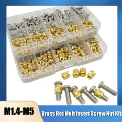 Brass Insert Nut M1.4 M1.6 M2 M2.5 M3 M4 M5 Brass Hot Melt Insert Knurled Nut and Stainless Steel Screw Set Injection Embedment