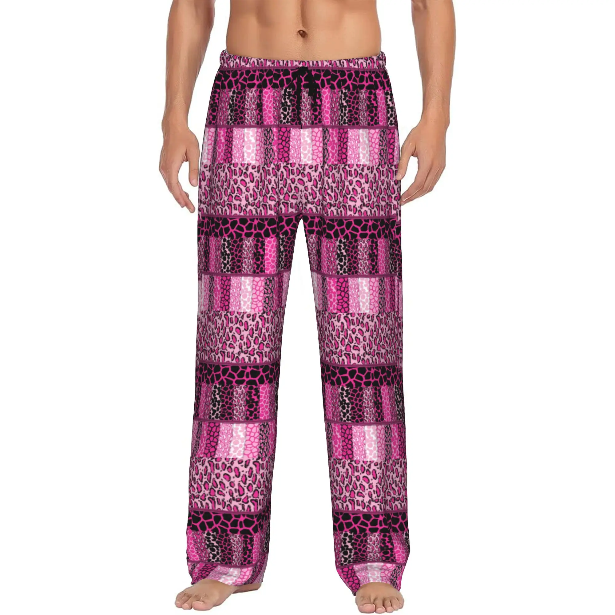 Custom Leopard Print Colorful Pajama Pants Men  Sleepwear Lounge Sleep Bottoms Stretch with Pockets