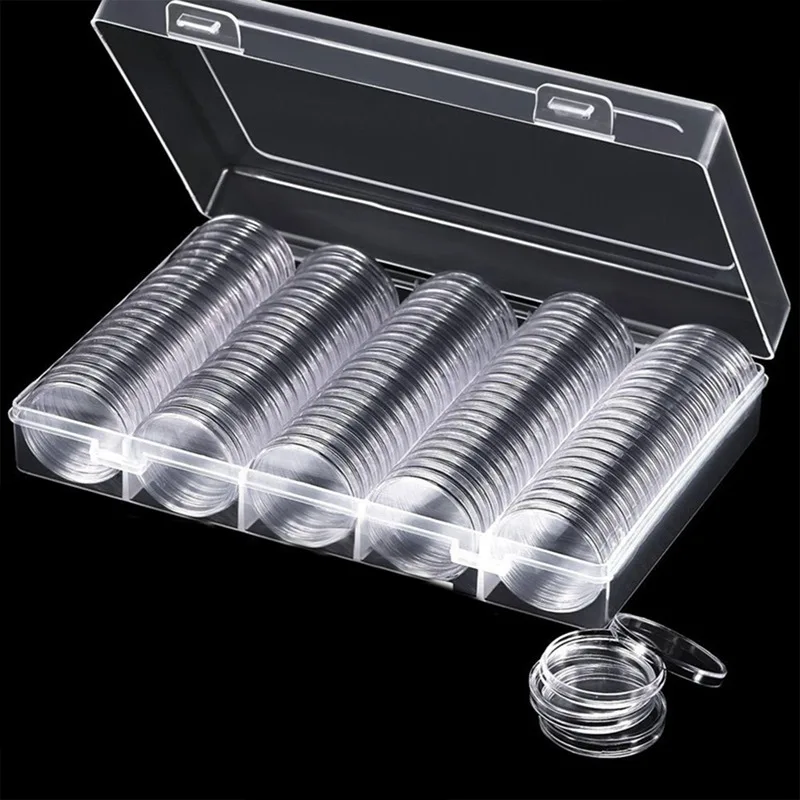 100Pcs Clear Coin Capsule Holder Case 27mm 30mm Transparent Collectable Coin Storage Box for Commemorative Coin Medal Container