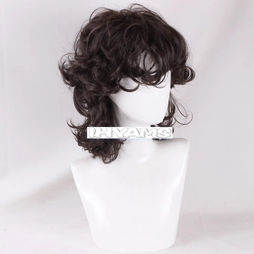 Hip Hop Cool Mullet hair Brown Short Mullet Cosplay Wigs Wolf tail hairstyle Curly Synthetic Heat Resistant Fiber