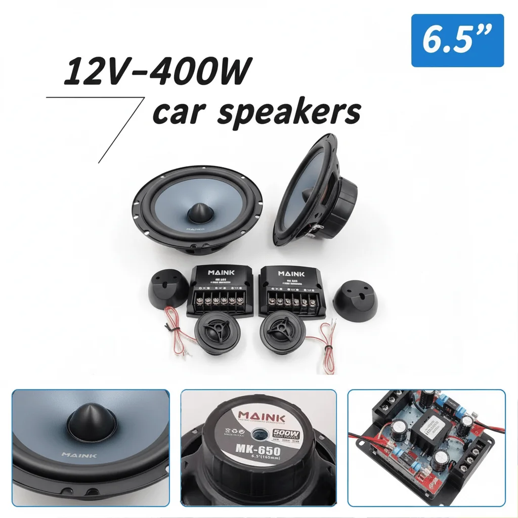 1 Pair 6.5 Inch Car Audio Speaker Set 16.51cm Component System 12V with 2 Tweeters 2 Woofers 2 Dampers Car Stereo Modification