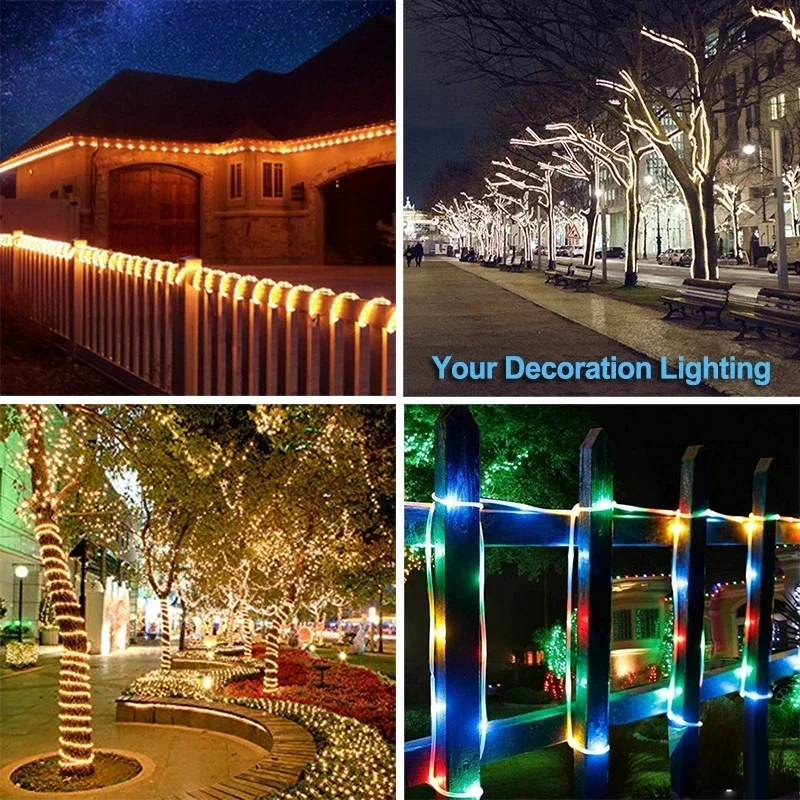 32m/22M/12M/7M Rope Strip Light Solar Outdoor Lights Waterproof Tube Fairy Light Strings Outdoor Garden Christmas Garland Decor