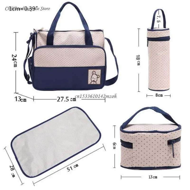 5 Pcs Multifunctional Set Baby Changing Diaper Nappy Bag Maternity Mummy Handbag Dropship