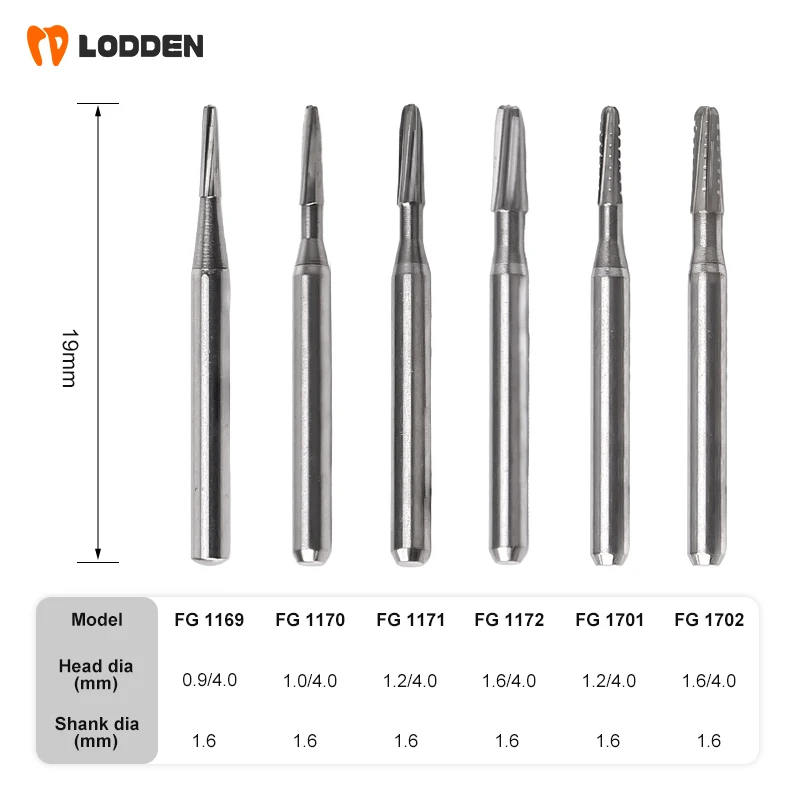 

LODDEN 5pcs Tungsten Carbide Burs Round Taper FG Dentistry Drills 1.6mm for Removal of Composite Orthodontics Grinding Tools