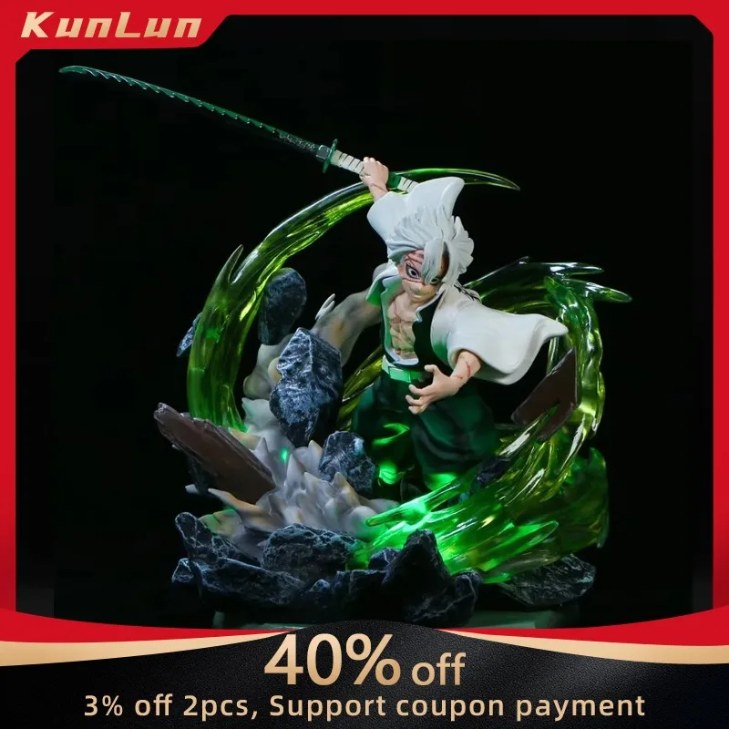 

30cm Demon Slayer Figure Shinazugawa Sanemi Combat Scenes Base Lumionous GK Figura Pvc Model Collectible Ornaments Toy Boys Gift