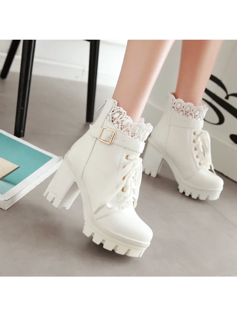 High Heels Women Winter Boots Zipper Motorcycle Boots Warm Fur Round Toe Platform Boots Female Ankle Boots Plus Size 43