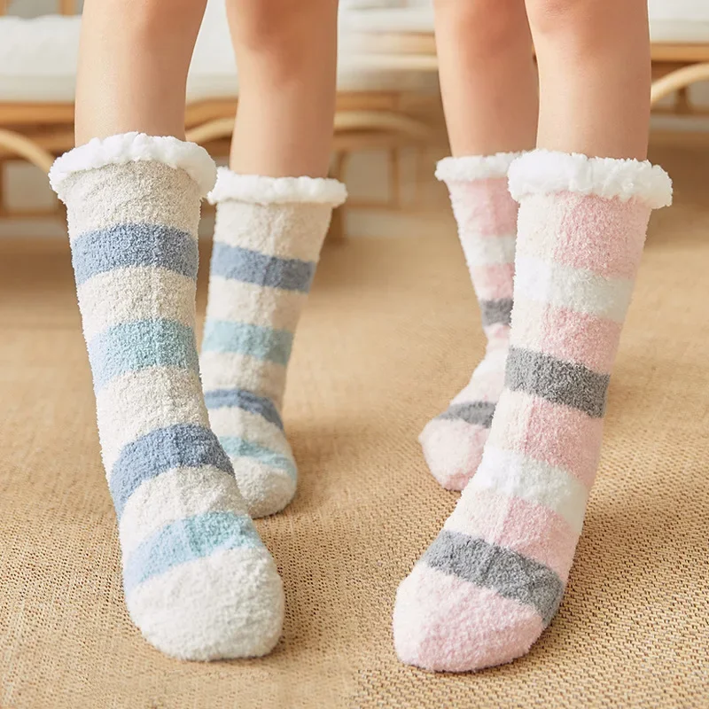 

Women Winter Socks Plus Thickened Floor Socks Warm Soft Woven Cashmere Mid-calf Socks Carpet Home Velvet Room Sleep Sock