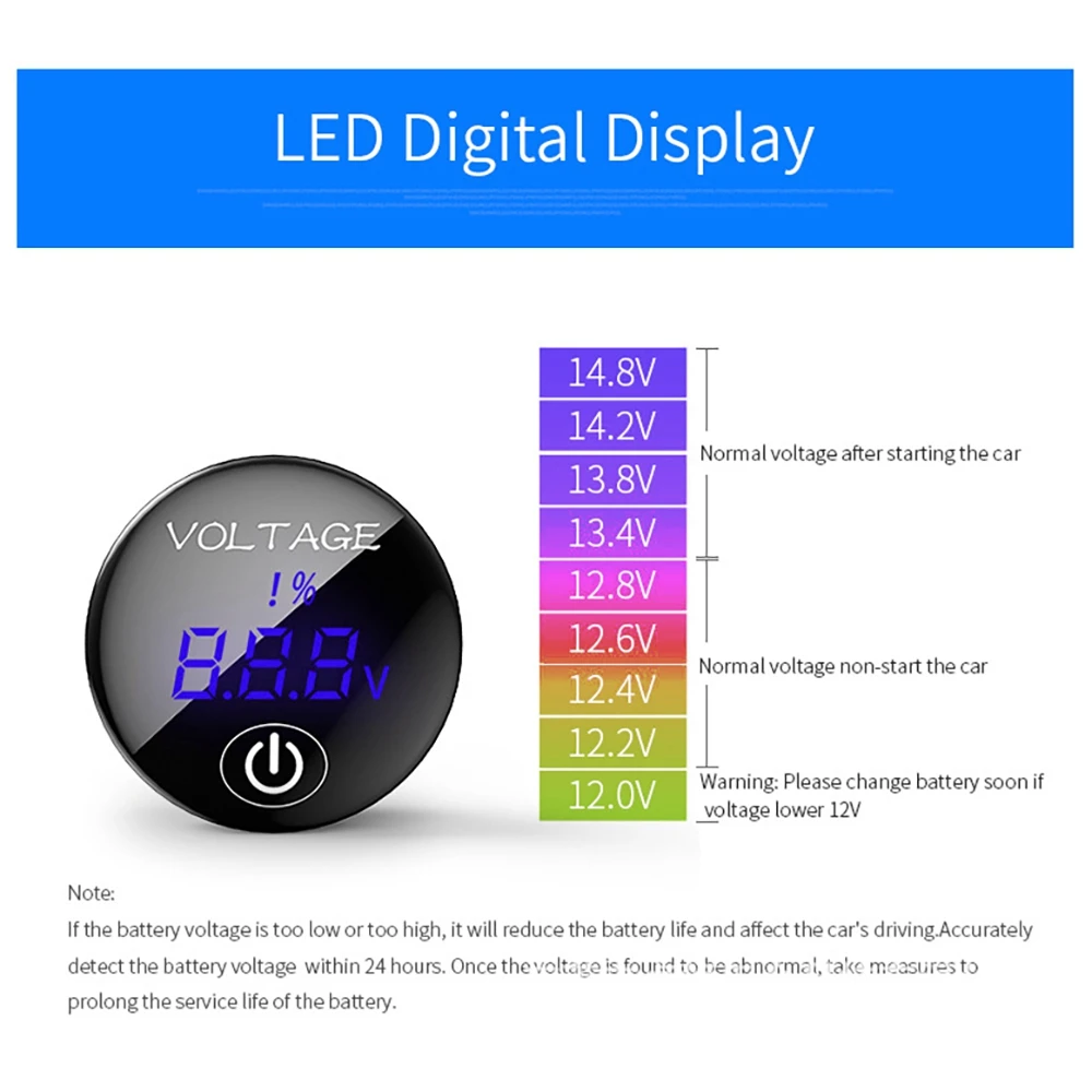 オートバイ,車,ボート,アクセサリー用のLEDディスプレイとメーターを備えた,非接触型デジタルパネル電圧計