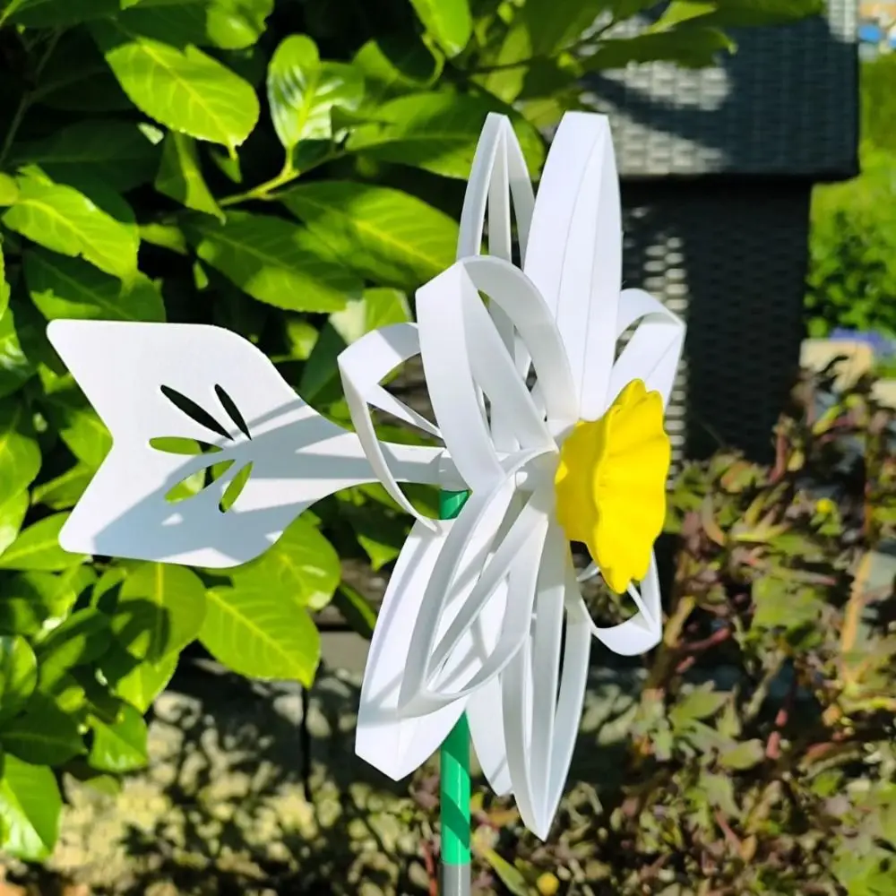 Moulin à vent rotatif tournesol, sans résistance avec piquets, narcisse, imprimé en 3D, manuel, pour l'extérieur