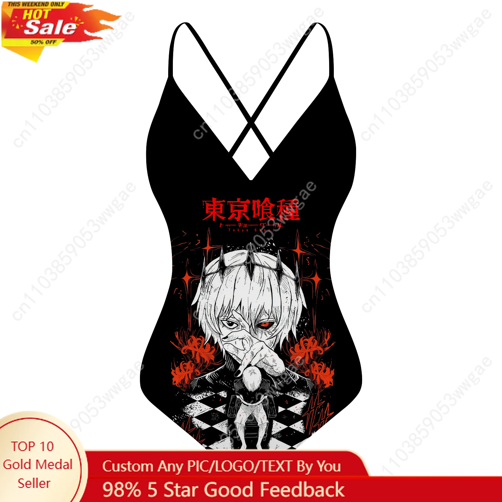 

Tokyo Ghoul Купальники с v-образным вырезом и лямкой на спине, женские купальные костюмы, персонализированное бикини для бассейна, пляжа, сексуальные купальники, пляжная одежда по индивидуальному заказу