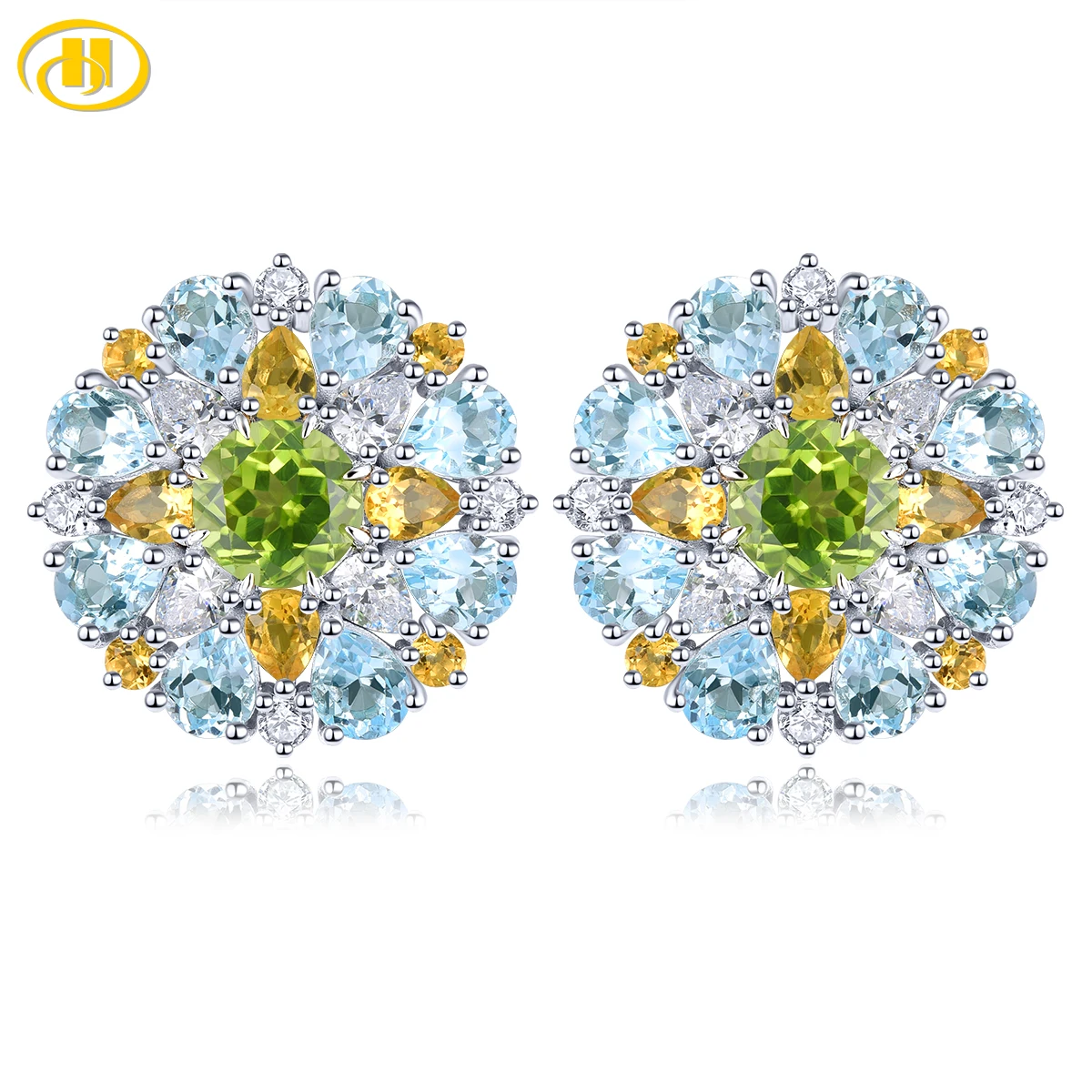 

Natural Peridot Citrine Blue Topaz Sterling Silver Stud Earring 10 Carats Gorgerous Exqusite Original Design for Wedding Banquet