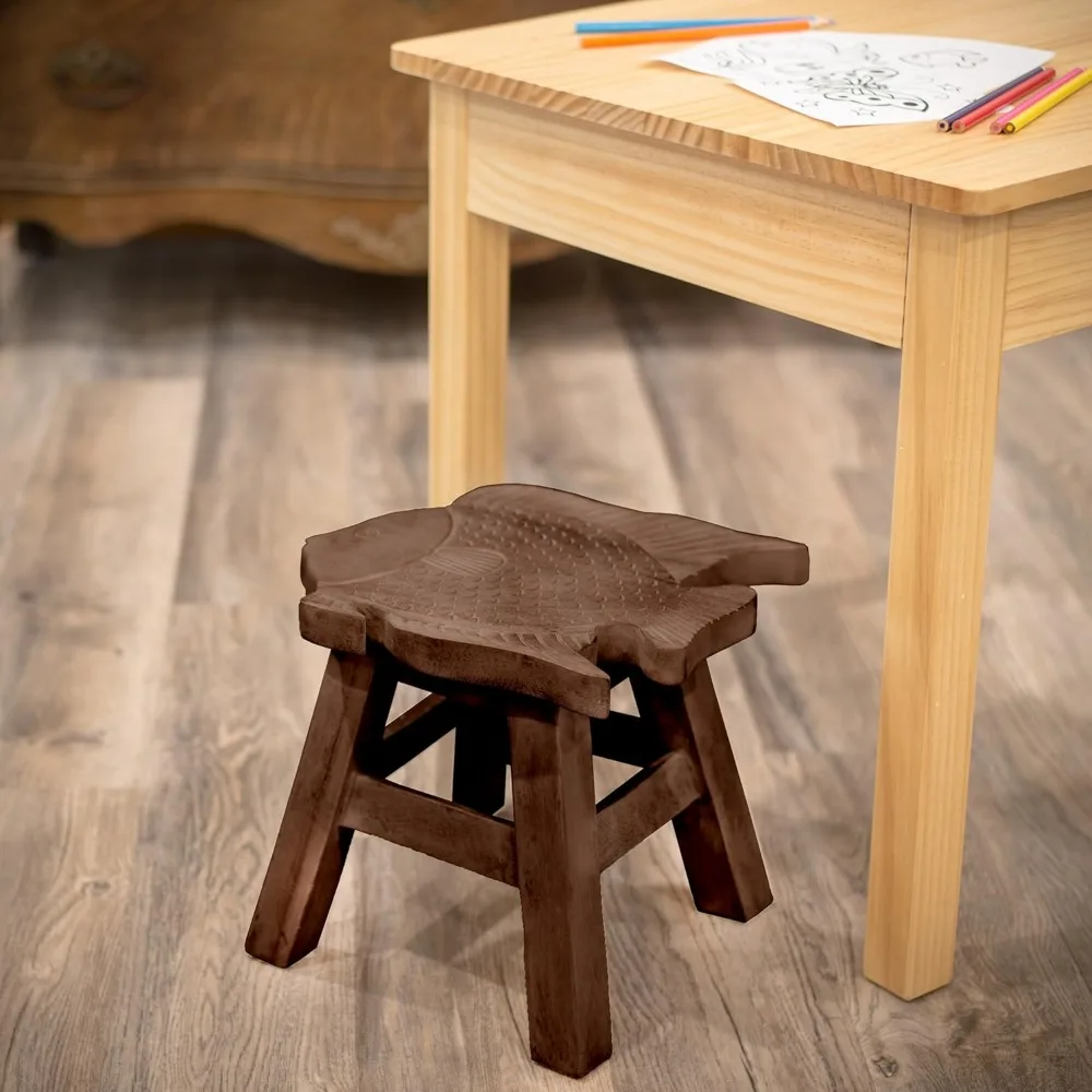 

Decorative Garden StoolsSea Island Imports Fish Stain Design Hand Carved Acacia Hardwood Decorative Short Stool 11"D X 11"Wx11"H