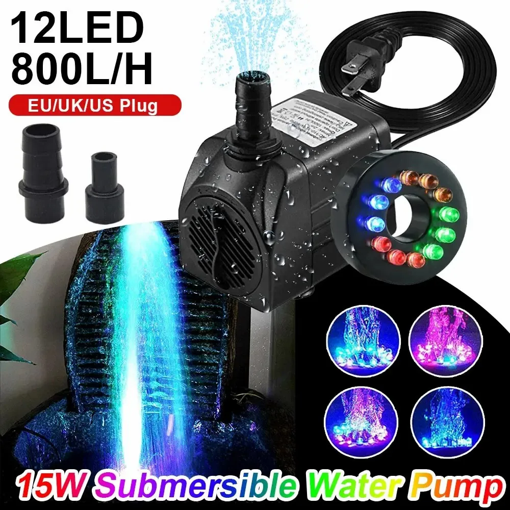 E2 Submersible Water Pump With 12 Led 15w Underwater Lights Noise Reduction Fountain Swimming Pool Pond Tank Electric Water Pump