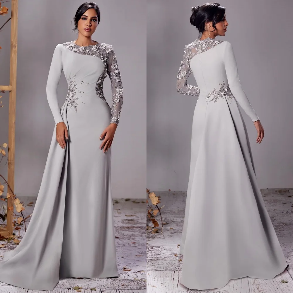 

Customized Modern Style Jersey Sequined Pleat A-line Scoop Neck Long Dresses Bespoke Occasion Exquisite