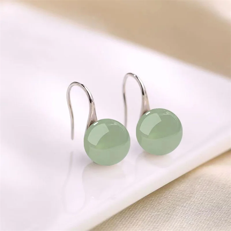 

Senlissi- Retro Palace 8-12mm Natural Hotan Jade Earrings and 925 Sterling Silver Stud 18 k Earrings for Women Jewelry Gifts C22