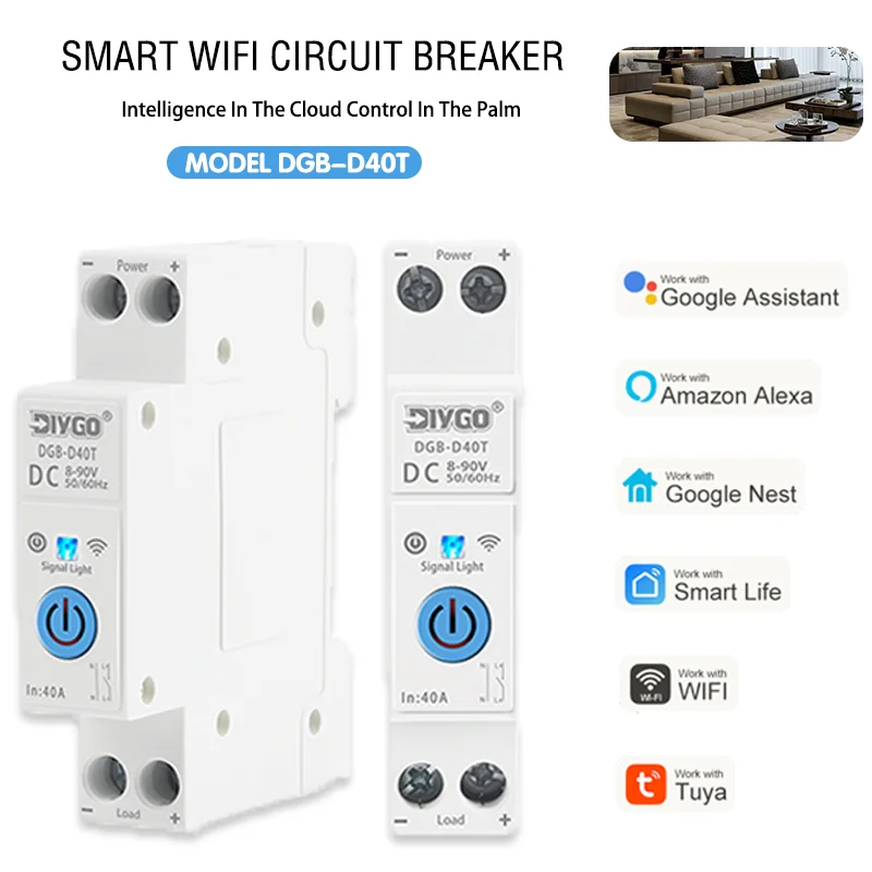 

TUYA WIFI Smart DC Circuit Breaker 8-90VDC 63A Remote Ctrl Auto Timer Overload Protection Real-Time Monitoring PV System Alexa