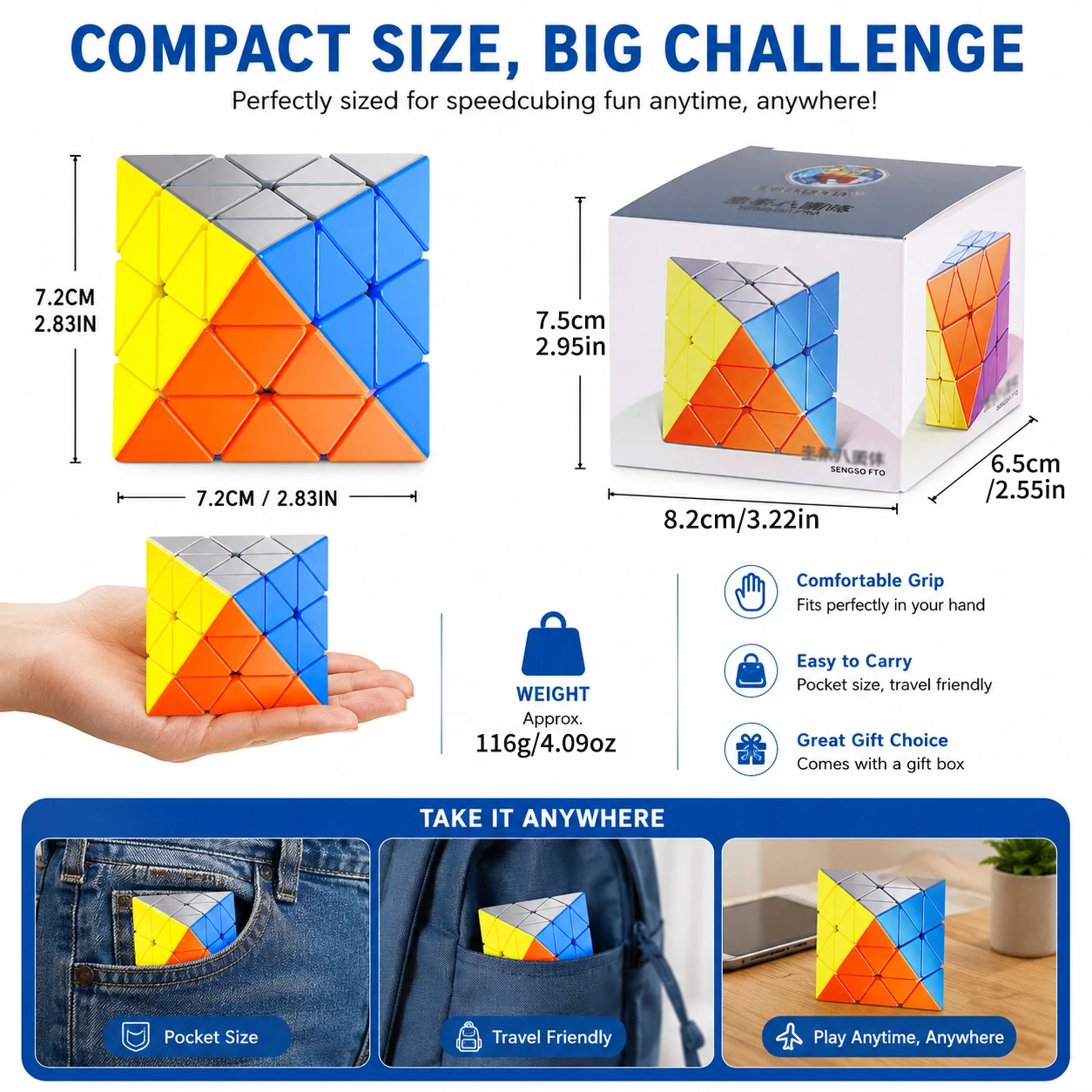 Sengso FTO M Face Turning Octahedron 2x2 3x3 Speed Cube Octahedron Stickerless Competition Cube Puzzle Logic Training Gift