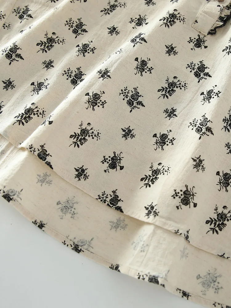 Zomer nieuwe Sweet Forest System Bla d bloemenprint ort Sve losse overhead irt katoenen damesblouse met normale pasvorm