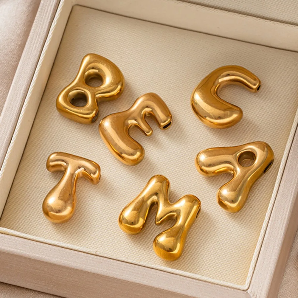 5Pcs Fashion Stainless Steel Gold Plated Capital 26 Letter Irregular Pendant Beads For DIY Necklaces Bracelets Jewelry Making view 5