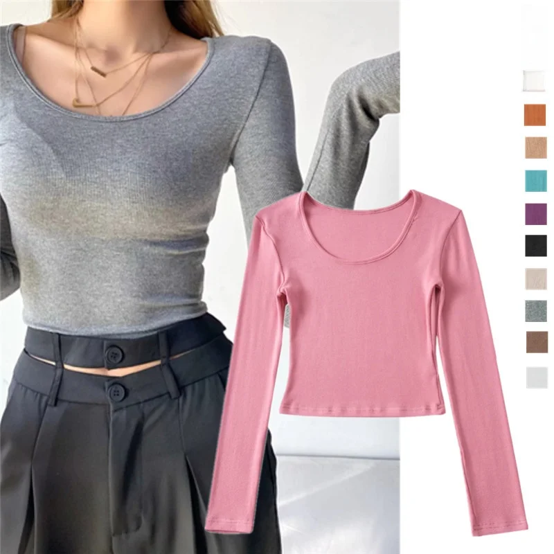 الأمريكية Sle مضلع سليم صالح طويل Sve تي شيرت المرأة عالية الخصر الخريف الشتاء مثير البطن زر التعرض ort طول L... #1