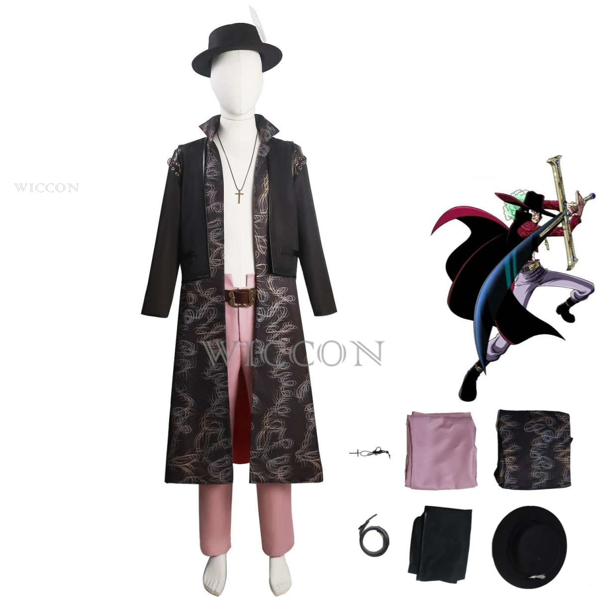 

Anime Dracule Mihawk Cosplay Costume The Strongest Swordsman Hawk-Eye Long Cloak Cape Adult Man Halloween Carnival Suit