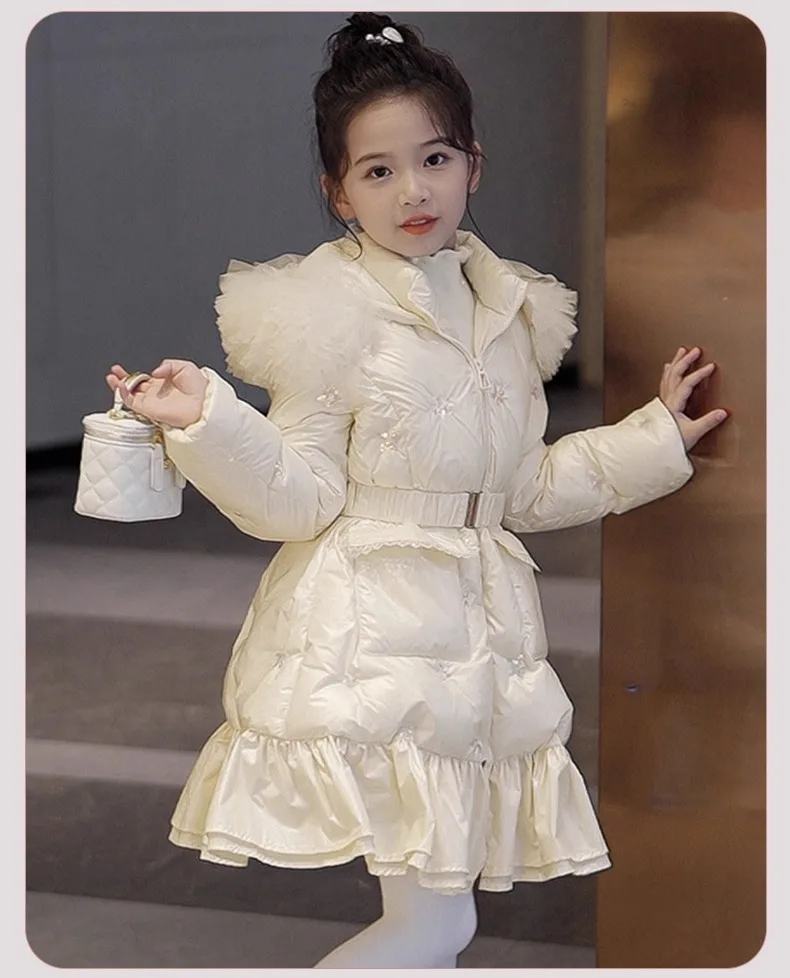 سترة شتوية مطرزة مطرزة للأطفال، أزياء طويلة، ملابس قطنية سميكة ودافئة ولطيفة مع صوف مضاف #6