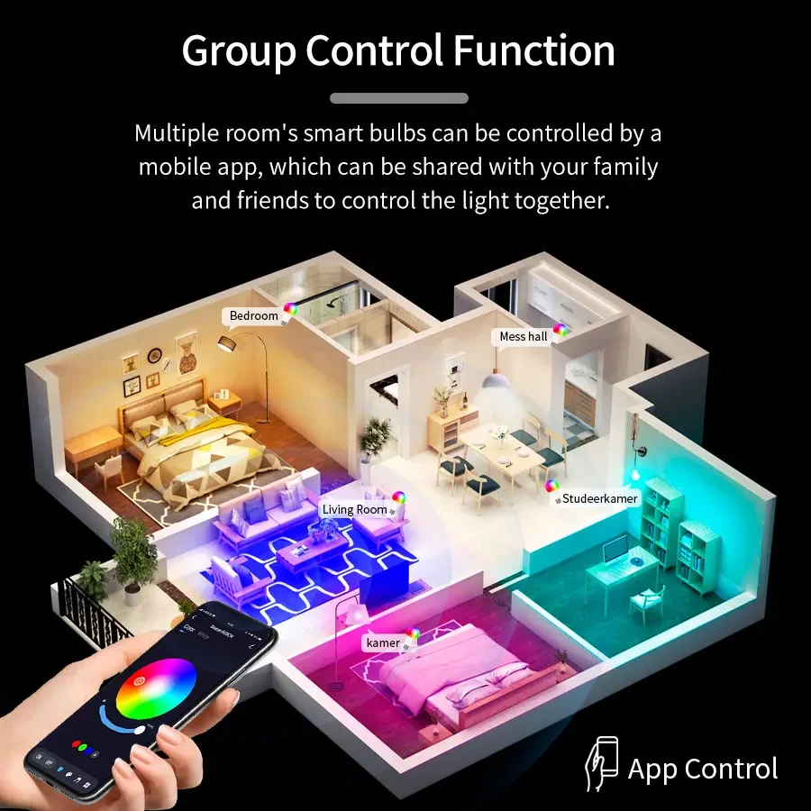 Imagem -05 - Tuya Inteligente Bluetooth Lâmpadas Led E27 220v 9w 15w 18w Rgb Lâmpada Controle App Função Timer Regulável Decoração do Quarto