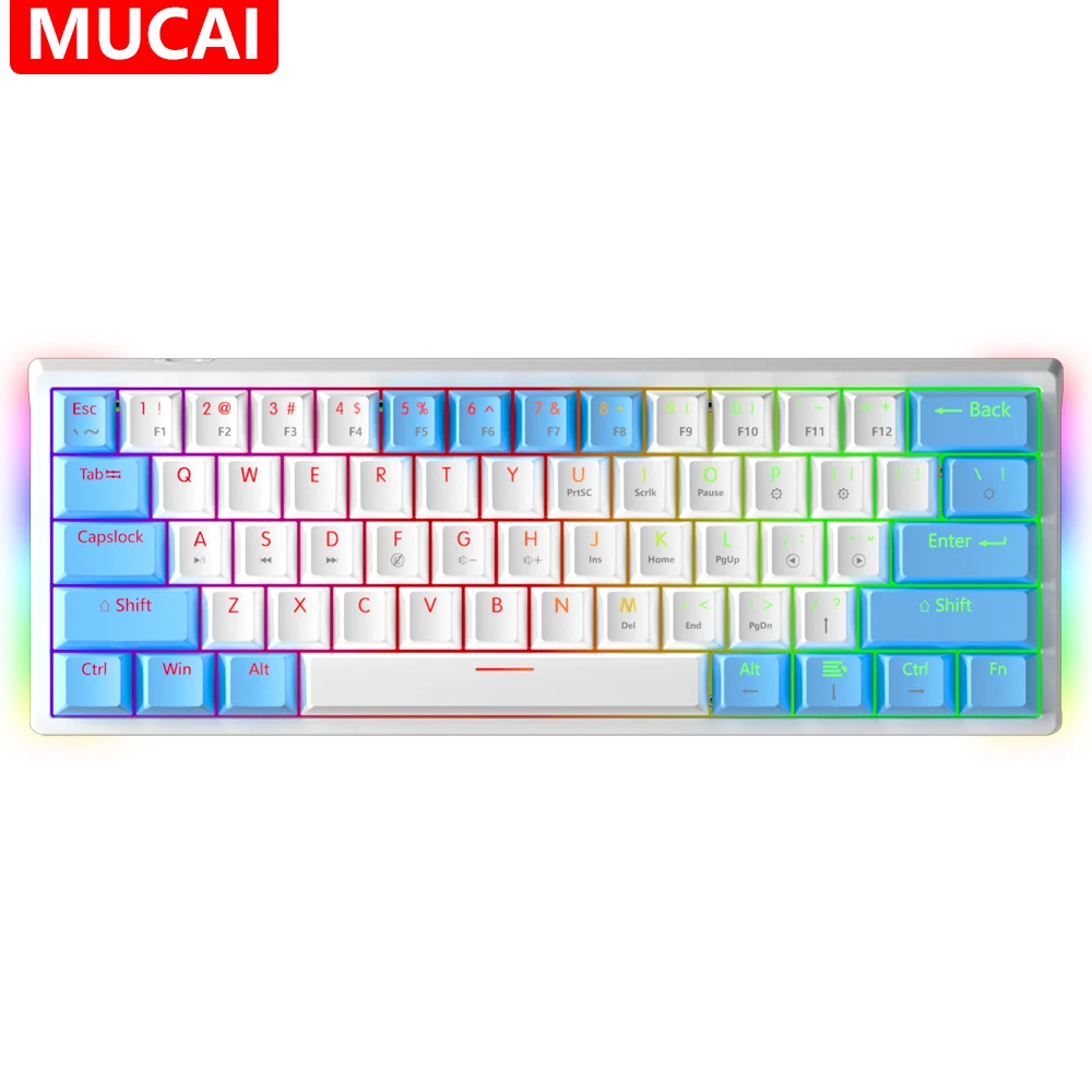 

MUCAI MK61 USB Gaming Mechanical Keyboard Red Switch 61 Keys Wired Detachable Cable RGB Backlit Hot Swappable