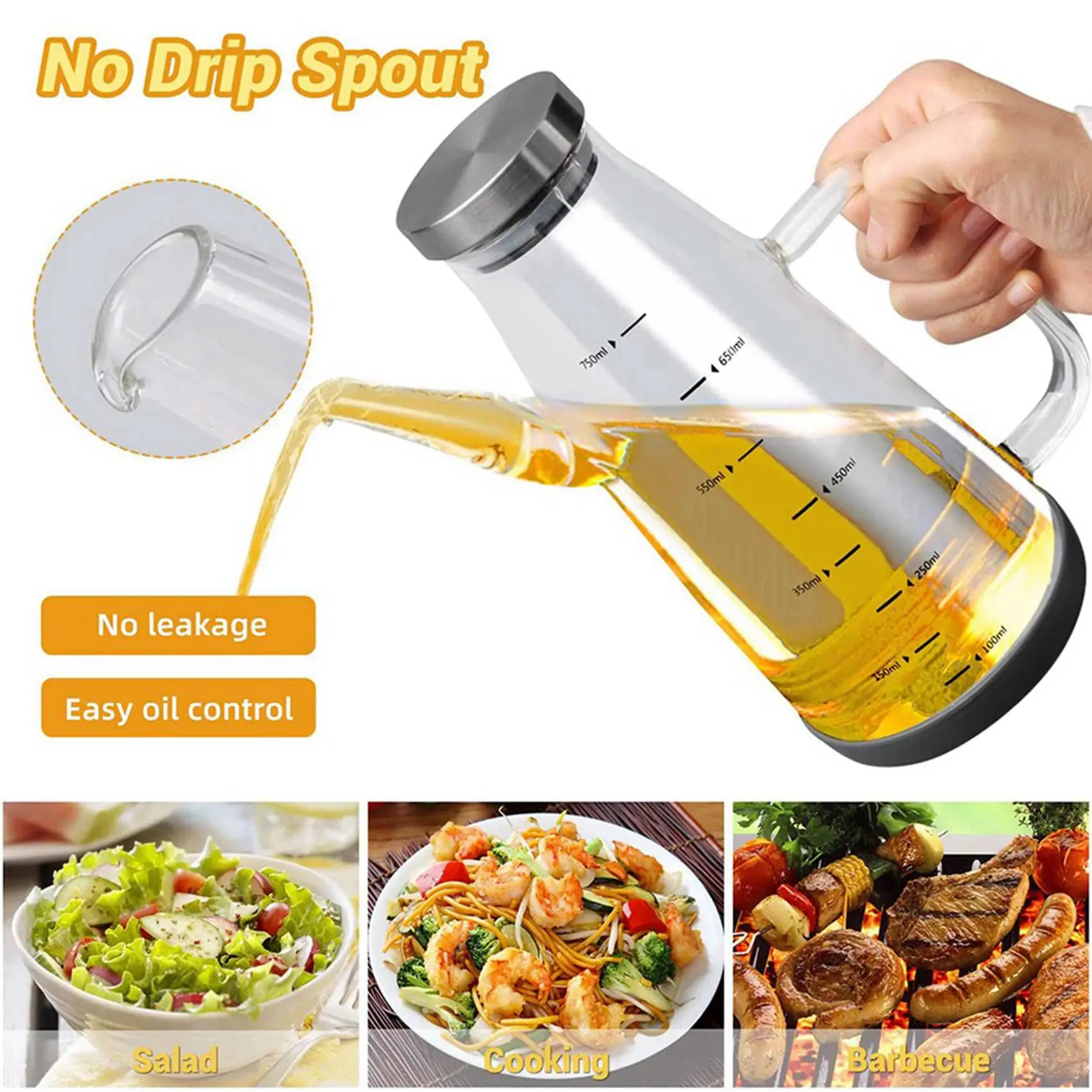 AT05-2X Large High Borosilicate Glass Oil Bottle For Cooking,25Floz Oil And Vinegar Dispenser Cruet With Non-Slip Base