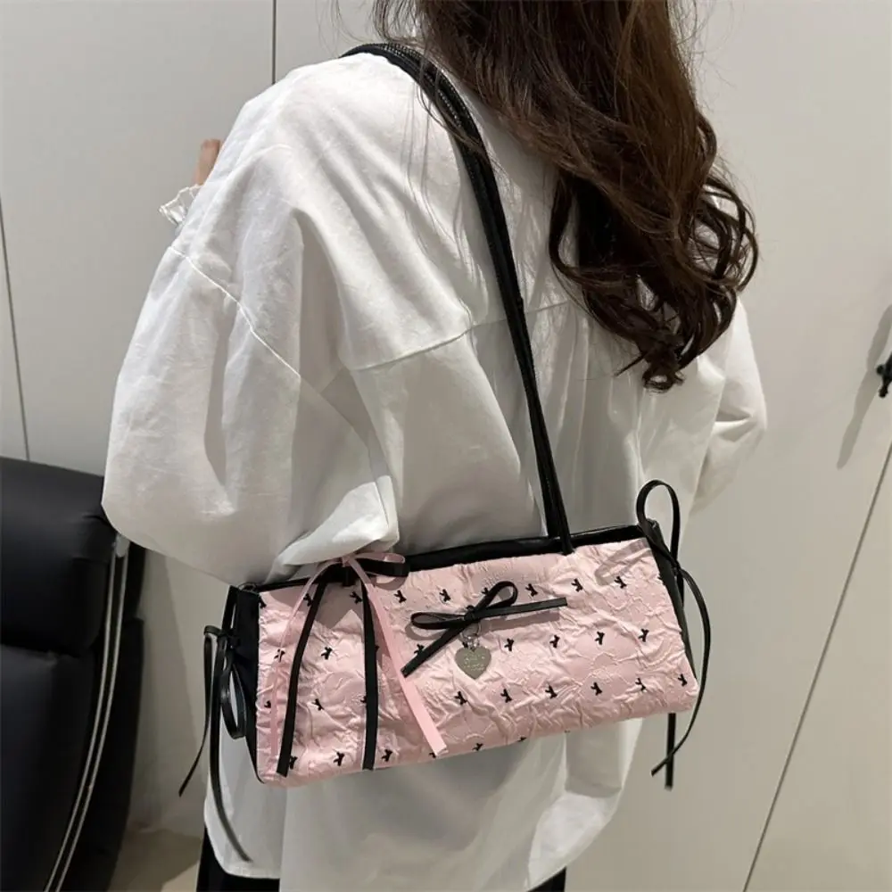 Elegant Korean Bow Decoration Women's Handbag Niche Style PU Material Square Bag Zipper Closure Underarm Bag Casual Use