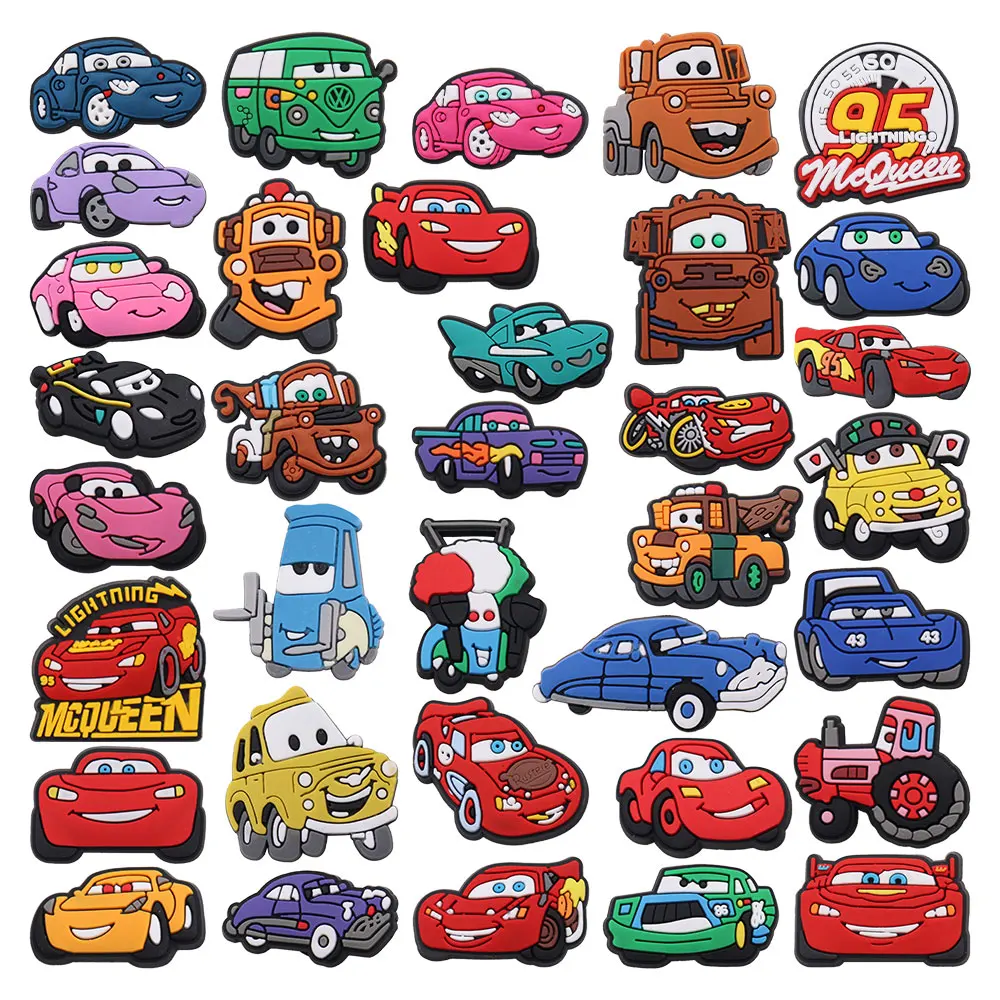 34-36Pcs Mix Cars Luigi Ramone Lightning McQueen PVC Shoe Charms Kids Popular Garden Shoes Buckle Decorations Fit Birthday Gifts