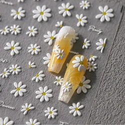 White Daisy 5D Soft Embossed Reliefs Self Adhesive Nail Art Decorations Stickers Colored Flowers 3D Manicure Decals Wholesale