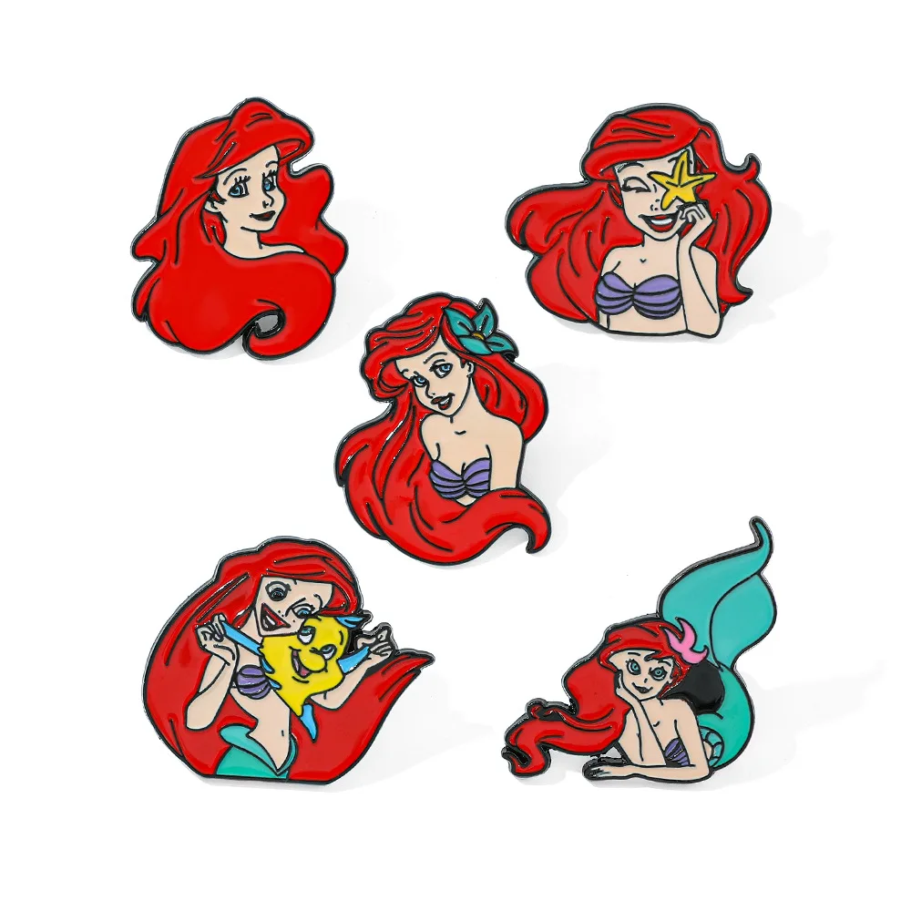 

1 Set Funny The Little Mermaid Fairy Tale Cartoon Brooch Cute Ariel Enamel Pin Metal Badge Jewelry Backpack Clothing Accessories