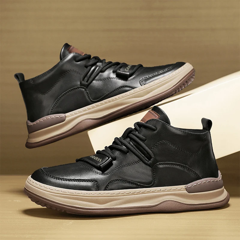موضة أحذية جلدية للرجال تنفس المضادة للانزلاق أحذية رياضية كاجوال عالية أعلى لينة رجل حذاء من الجلد في الهواء الطلق عدم الانزلاق أحذية مشي #5