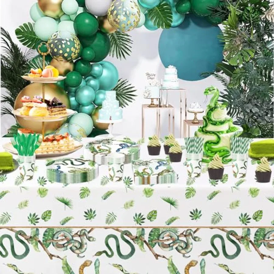 Decorazioni per tovaglie per feste con serpenti, palude della giungla usa e getta, campeggio, tema per rettili nella natura selvaggia, tavolo per feste di compleanno con serpenti