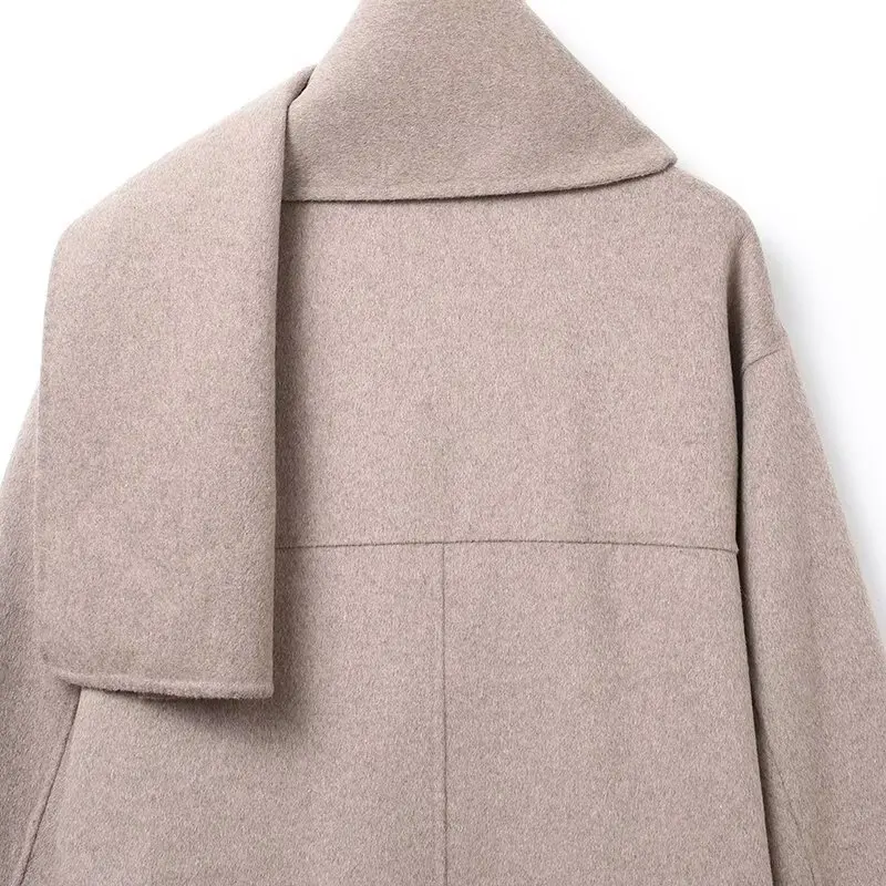 KASLEAD Faionable وشاح من الألياف المختلطة معطف ort ملابس نسائية بياقة عالية وأزرار حتى طويلة من البوليستر للخريف والشتاء #4