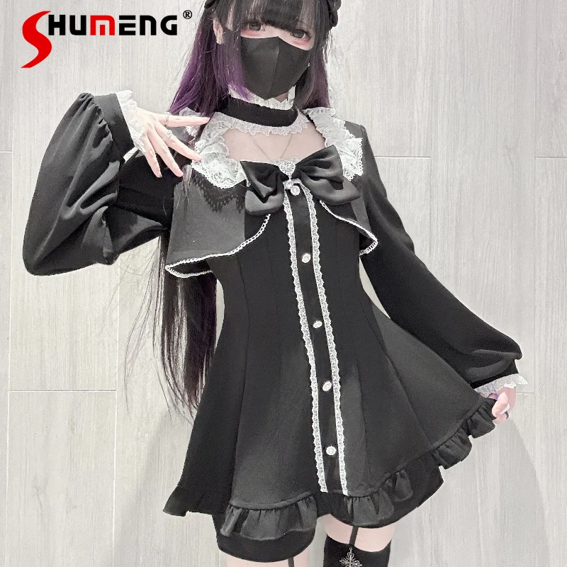 

Autumn New Rojita Sweet Cute Outfits Y2k Slim Fit Long Sleeves Single-Breasted Bowknot Top And Shorts 2-Piece Set Lolita Clothes