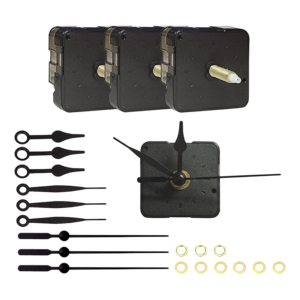 ABFW 3 Pieces Clock Movements DIY Wall Clock Battery Operated Mechanism Clock Matching Parts and Pointers Shaft Length 22Mm