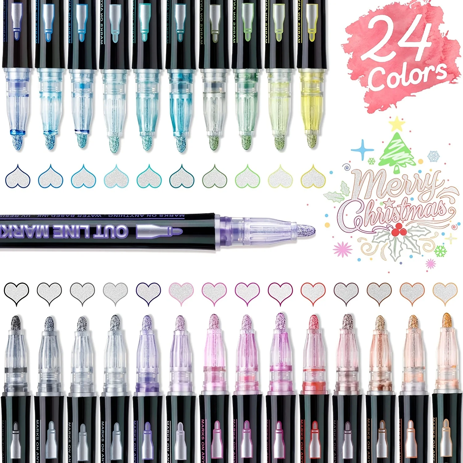 

8/12/24 Colors Outline Markers Self Double Line Self Outline Metallic Pens for Scrapbook Making Easter Eggs Art Crafts